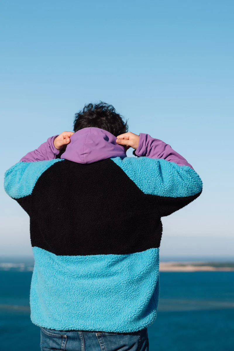 Retro Polar Fleece in Black, Violet & Turquoise - Image 3